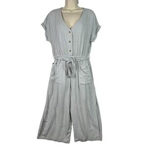 Grade &‎ Gather Linen Blend Jumpsuit Womens Sage Gray Wide Leg Tie Waist Boho